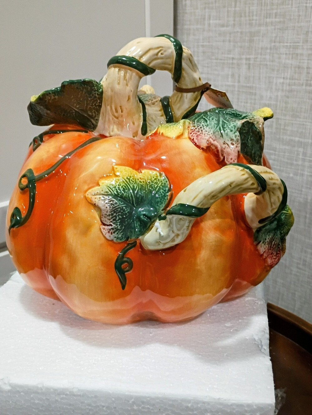 HERITAGE HARVEST Pumpkin Centerpiece w/3D Vines GLOSSY FIGURINE BRAND-NEW w/tags